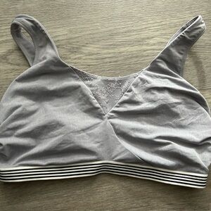 Freya Light Gray Sporty Bralette with Black and White Striped Band - Small